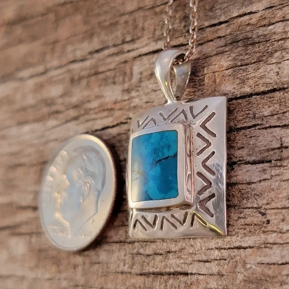 Sterling Chrysocholla Southwestern Design Pendant Necklace